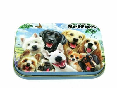 1 OZ HINGED METAL  TOBACCO TIN CIGARETTE BACCY DOGS NOVILTY TOBACCO TINS