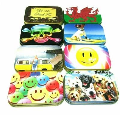 1 OZ HINGED METAL TOBACCO TIN CIGARETTE BACCY NOVILTY TOBACCO TINS