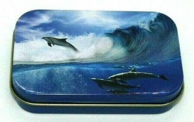 1 OZ HINGED METAL TOBACCO TIN CIGARETTE DOLPHIN NOVILTY SMOKEING TOBACCO TINS
