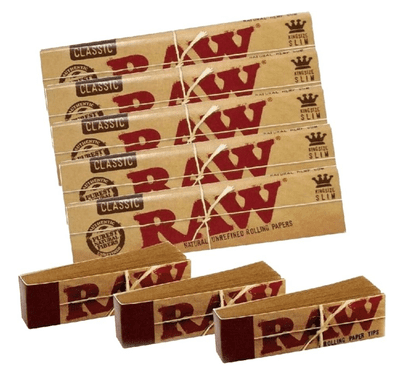10 RAW Classic papers Kingsize Slim Rolling Papers and 6 Raw Tips