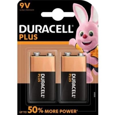 2 x Duracell 9V PP3 Plus Power Batteries, Smoke Alarms (LR22, MN1604, 6LR61)