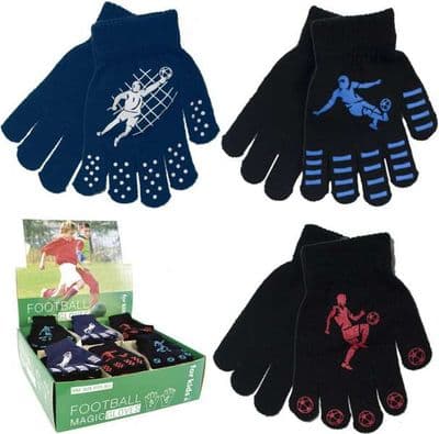 Boys Kids Football Design Thermal Stretchy Magic Gripper Gloves Footy Grip