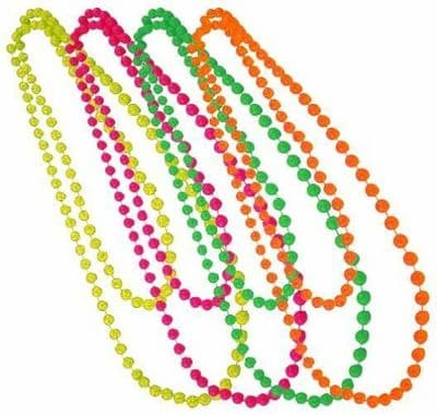 Fancy Dress Neon plastic Beads long Necklace 70's & 80's theme, costume