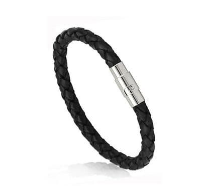 Mens Leather Braided Wristband Bracelet Magnetic Clasp UK SELLER