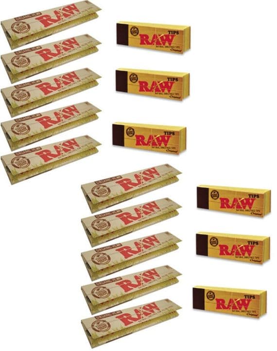 New 10 RAW Organic  Kingsize Slim Rolling Papers And 6 Raw Tips
