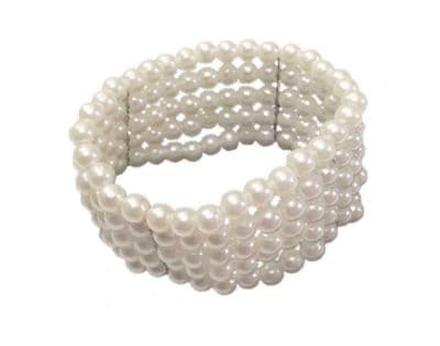 Pearl Bead Bracelet Ivory 5 Row Stretch Corsage Cuff Wedding Bracelet
