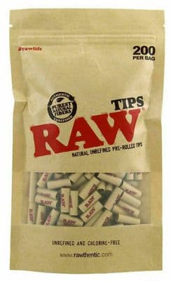 RAW PRE ROLLED TIPS NATURAL UNREFINED PRE ROLLED TIPS BAG OF 200