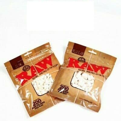 RAW Regular Or Slim Size Rawm Filter Tips Cotton IN 200 Resealable Bag