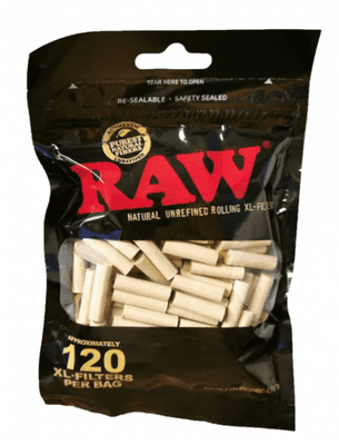 RAW Rolling Filter Tips Black XL 6mm x 22mm 120 Per Bag Unrefined Natural