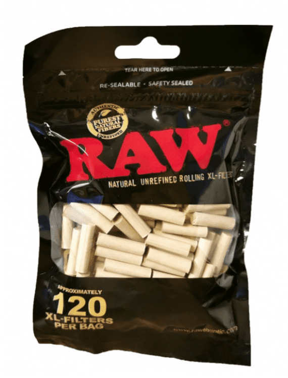 RAW Rolling Filter Tips Black XL 6mm x 22mm 120 Per Bag Unrefined Natural