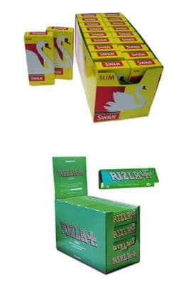 Rizla Green 24 packs Cigarette Rolling Papers and 10 packs Swan Extra Slim Filte