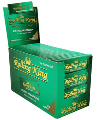 ROLLING KING GREEN REGULAR CUT CORNERS ROLLING PAPERS FULL BOX 100 BOOKLETS