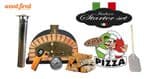 BLACK ITALIAN WOOD FIRED PIZZA OVEN STARTER KIT 90CM-100CM, ORANGE BRICK, GOLD DOOR
