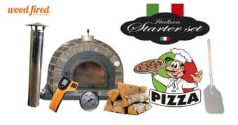 PRESTIGE RUSTICO BLACK BRICK WOOD FIRED PIZZA OVEN STARTER KIT WITH CAST IRON DOOR 100CM