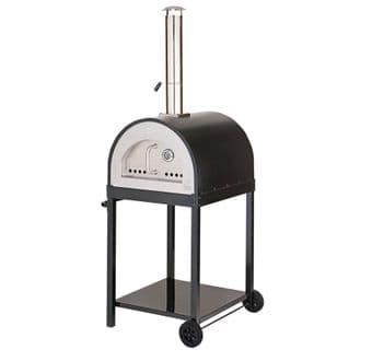 sicily wood fired pizza oven in red with stand and chimney