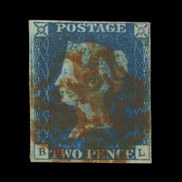 TUT5123 - GB QV 1st 2d. Blue Plate 1 FU 4 Mgn SON RED