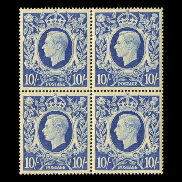TUT5288 - GB KGVI  10/- Ultramarine Well-Centred UM B4