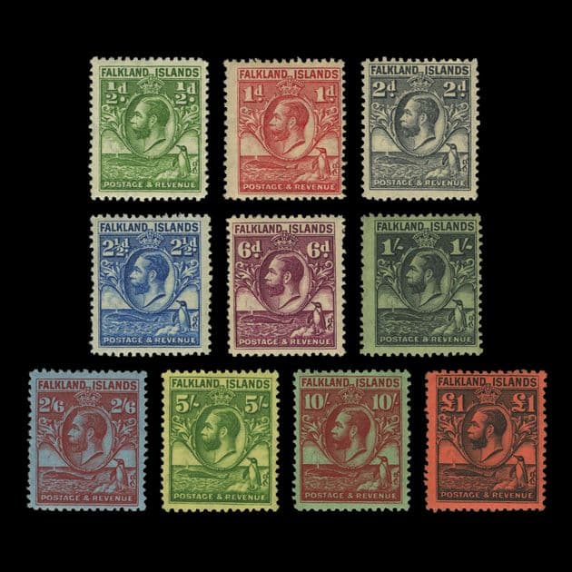 TUT5388 - Falkland Islands - Whale & Penguins 10 Values Set Fine M OG