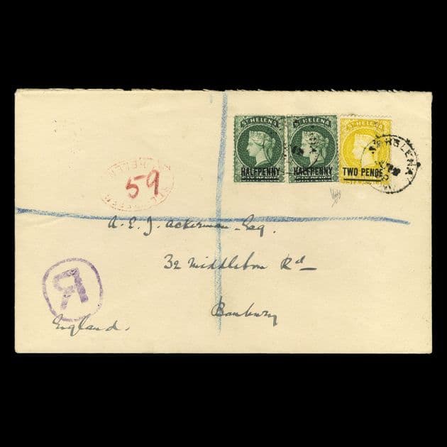 TUT5618 - St. Helena QV 3d. Rate Registered Cover- Banbury UK