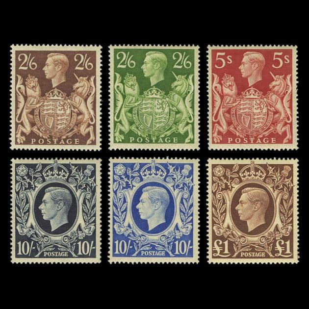 TUT5643 - GB KGVI Square High Values Set UM 10/- VLH
