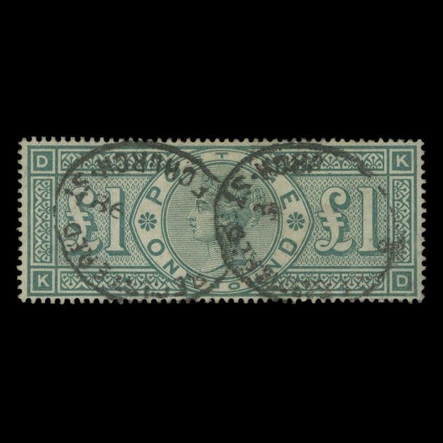 TUT5698 - GB QV £1. Green Clear Letters K-D Open-Prof