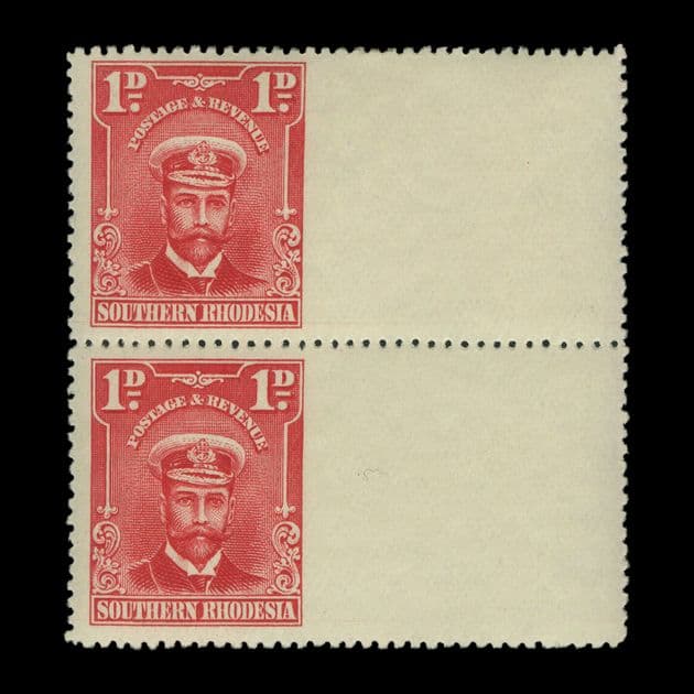 TUT5707 - Rhodesia - Southern Rhodesia KGV Admirals 1d. Bright Rose IMPERF to M