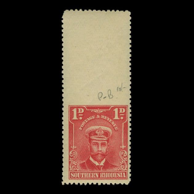 TUT5709 - Rhodesia - Southern Rhodesia KGV Admirals 1d. Bright Rose IMPERF to M