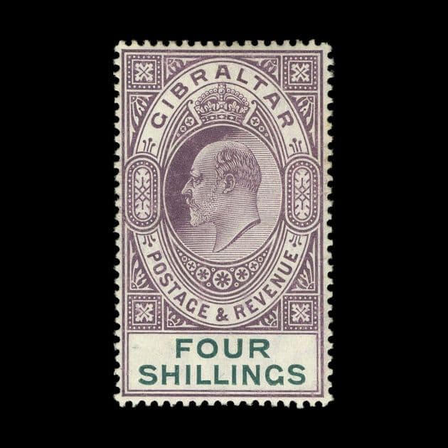 TUT5731 - Gibraltar KEVII MC CA 4s Deep Purple & Green VF OG