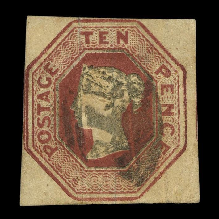 TUT5802 - GB QV Embossed 10d Red-Brown 3 5 Mgn F-VF