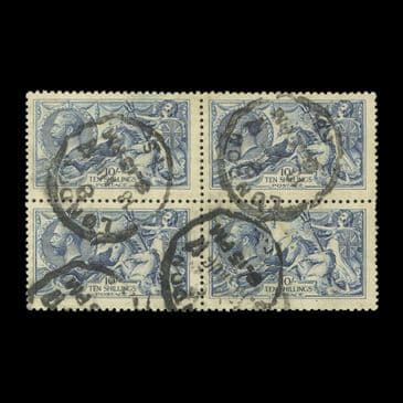 TUT5868 - GB KGV DeLaRue Seahorse 10/- Pale Blue BL4 RPSL