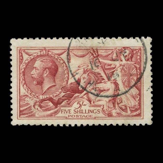 TUT5940 - GB - KGV DLR 5/- Pale Carmine (Worn Plate) VF