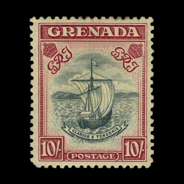 TUT5959 - Grenada - KGVI P12 10s. (Narrow) Frame 23.5 mm VFM