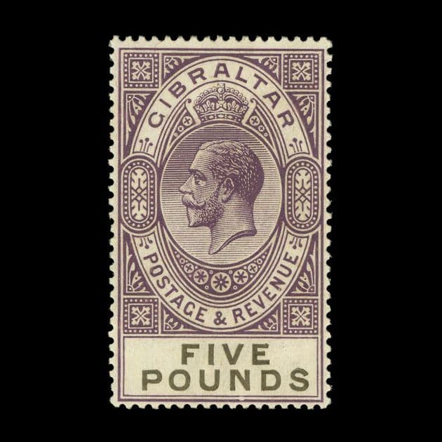 TUT6052 - Gibraltar KGV £5. Violet & Black VFM Original Gum