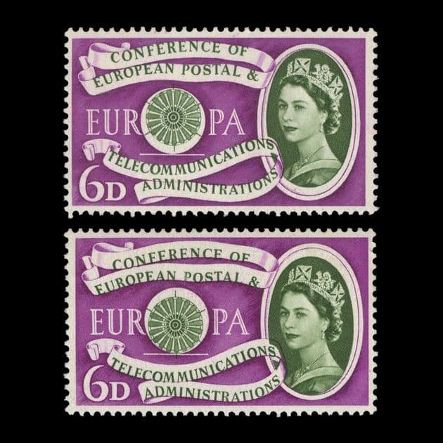 TUT6076 - GB (pre-decimal) QEII EUROPA 6d. North/South Colour Shift