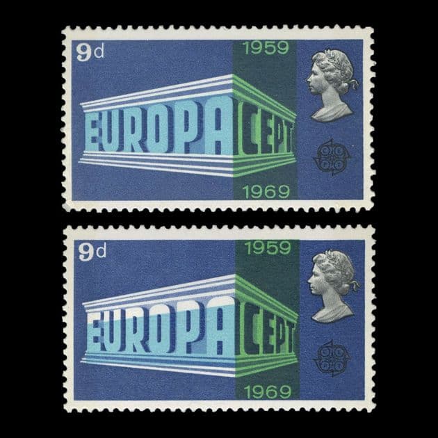 TUT6112 - GB (pre-decimal) EUROPA/CEPT 9d. Light Blue Colour SHIFT