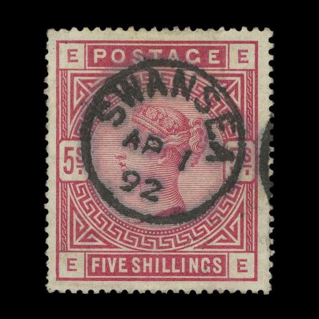 TUT6127 - GB QV Wmk Anchor 5s Rose FU SON SWANSEA CDS