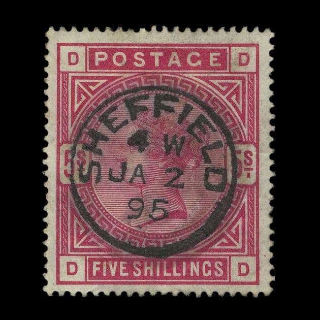 TUT6144 - GB QV Wmk Anchor 5s Crimson SON CDS example