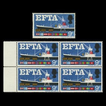 TUT6213 - GB QEII EFTA 9d MISSING LILAC 'GHOST' Block 4