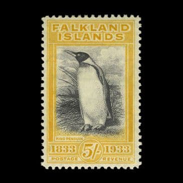 TUT6278 - Falkland Islands KGV Penguin 5s. Black & Yellow FM O.G.
