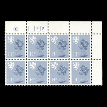 TUT6342 - GB Regionals - Scotland QEII 14p. Grey-Blue Cylinder 4A 3B UM NH