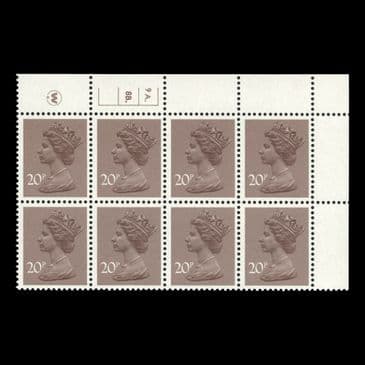 TUT6345 - GB QEII WADDINGTON 20p. CYL DOT 9A. 8B. UM