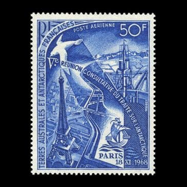 TUT6357 - France AIR 50f. Blue 5th Antarctic Treaty Paris