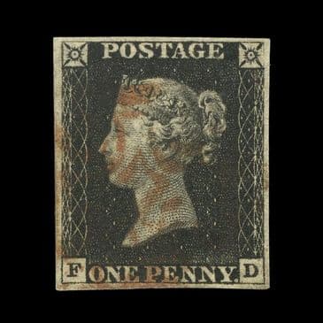 TUT6366 - GB QV 1d Black PL1a F Used Red MX even Mgns