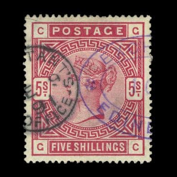 TUT6369 - GB QV 5/- Rose letters C-C Official Cancels