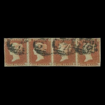 TUT6478 - GB QV 1d. Orange-Brown Fine Used Strip of 4