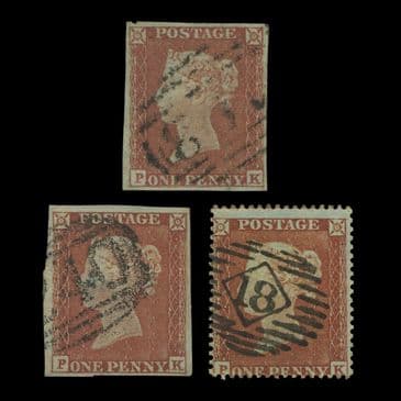 TUT6479 - GB QV Matching trio 1d Letters P-K Imperf/perf