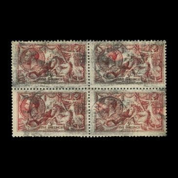 TUT6489 - GB KGV DLR 5/- Pale Carmine (Worn Plate) BL4 U.