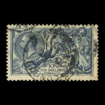 TUT6493 - GB KGV BW Ptg 10/- Blackish-Blue Seahorse Gd U.