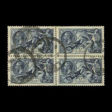 TUT6494 - GB KGV Re-engraved 10/- Indigo G-FU CDS Block 4