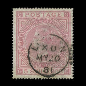 TUT6498 - GB QV 5/- Pale Rose PL2 Superb London Thimble